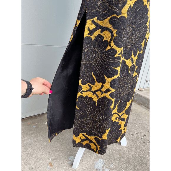 VTG 70s Jacquard Floral Maxi Skirt Union Made Bold Yellow Black Sustainable M 6– - Picture 6 of 12